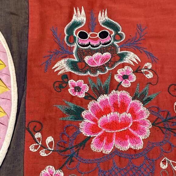 Vtg Bai Jia Bei Chinese Quilt Wall Hanging One Hundred Families Double Sided 3D - Picture 11 of 16